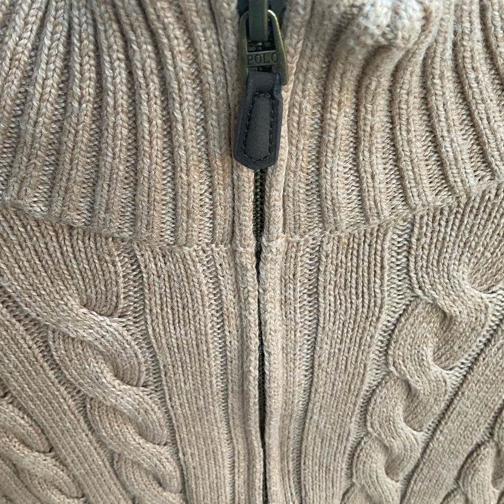 Polo Ralph Lauren Cable-knit Cotton Quarter Zip Sweater- Tan - Picture 3 of 7